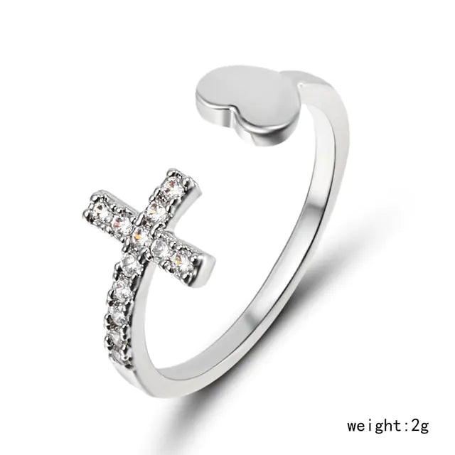 Zircon Cross With Heart Rings For Women