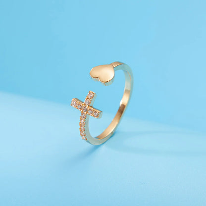 Zircon Cross With Heart Rings For Women